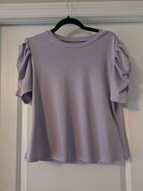 Lilac Short Sleeve Ruched Shoulder Top - Women